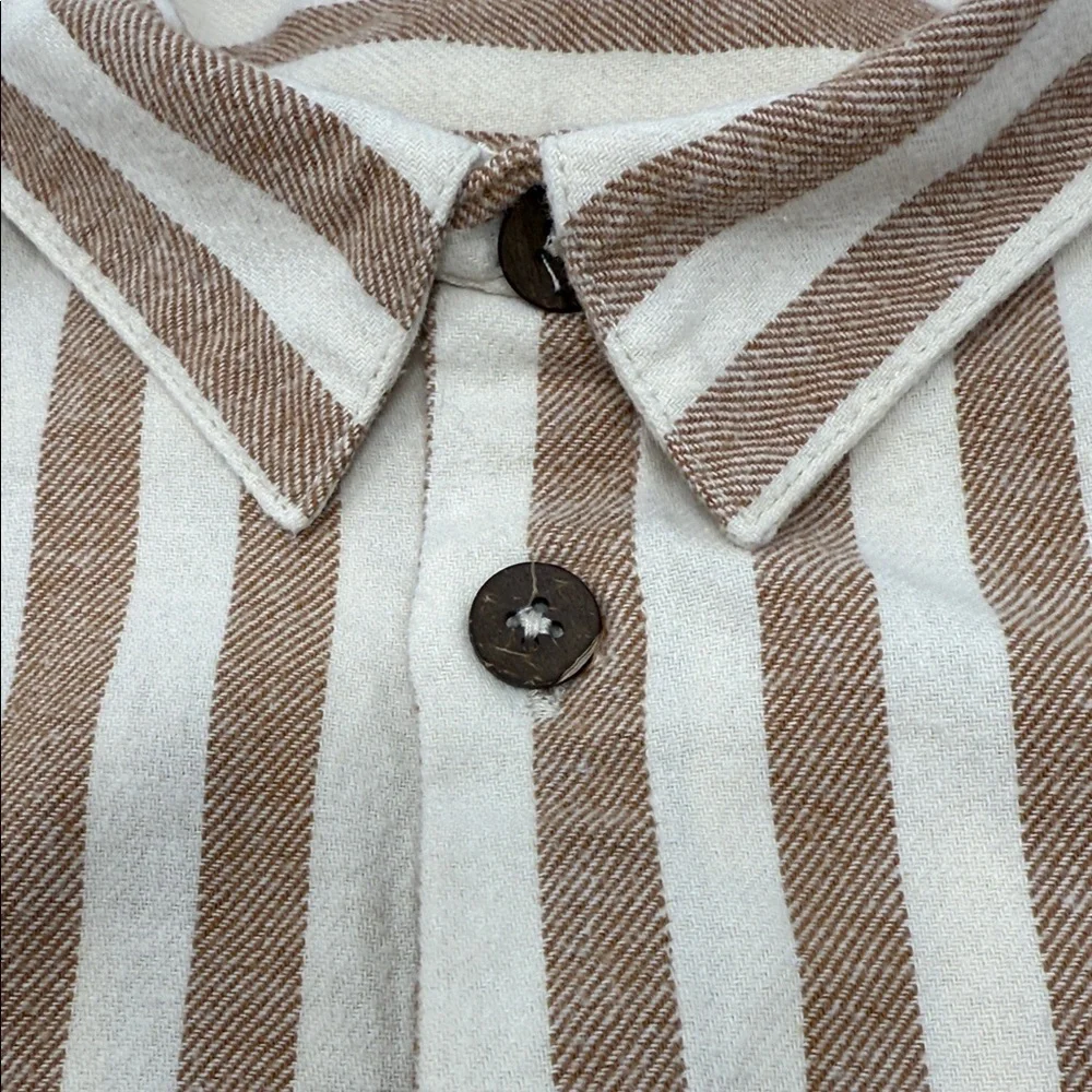 Rylee & Cru Striped Brown & Cream Boys Button-Up Shirt Long Sleeve size 12-14y